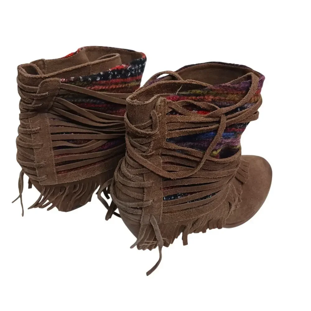 Naughty Monkey Tallyho Fringed Leather  Booties Size 8